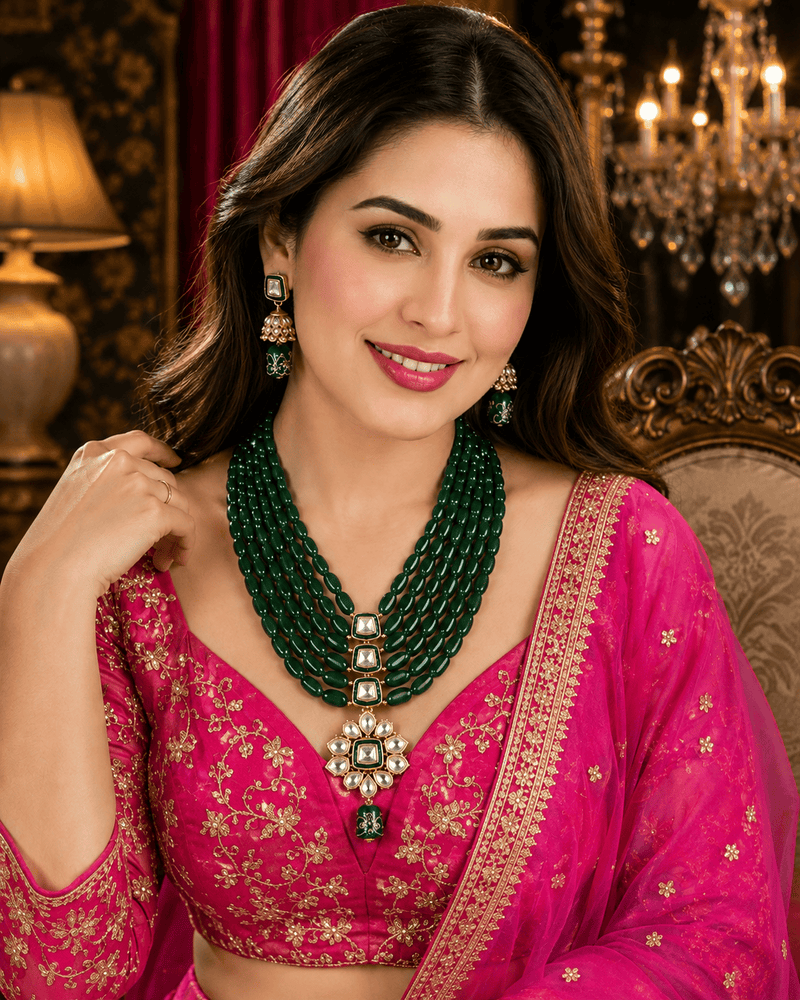 Aganya kreation jewelry Sets Heritage Onyx Beads Kundan Tanjore Gold Plated Jewelry Set