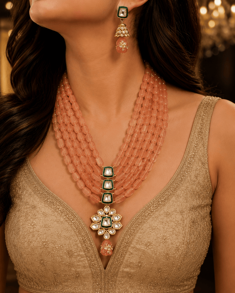 Aganya kreation jewelry Sets Heritage Onyx Beads Kundan Tanjore Gold Plated Jewelry Set