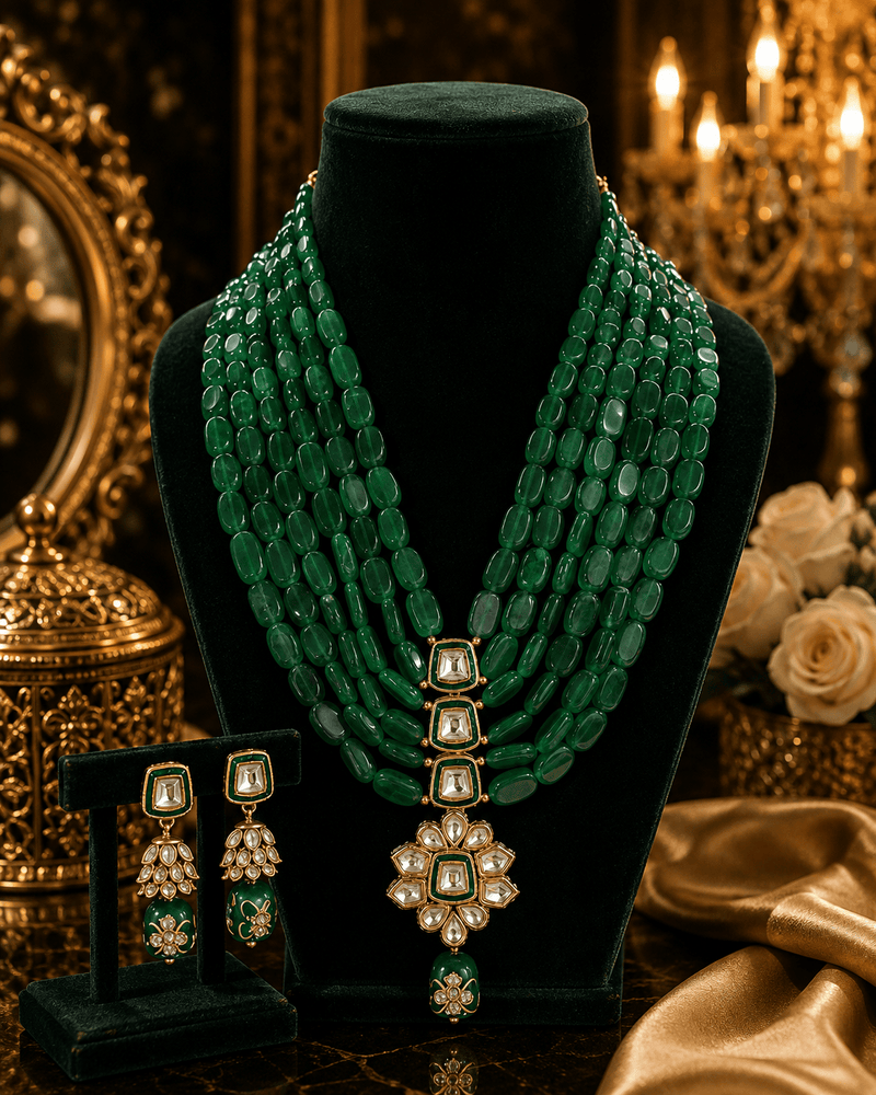 Aganya kreation jewelry Sets Heritage Onyx Beads Kundan Tanjore Gold Plated Jewelry Set