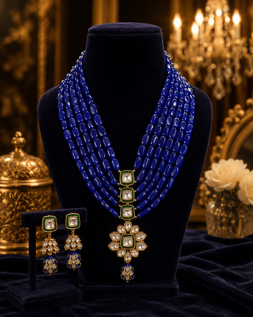 Aganya kreation jewelry Sets Heritage Onyx Beads Kundan Tanjore Gold Plated Jewelry Set Dark blue