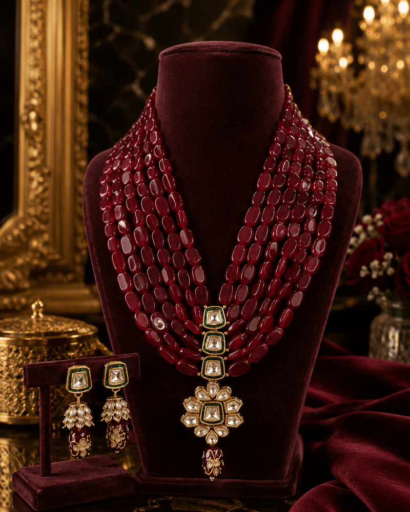 Aganya kreation jewelry Sets Heritage Onyx Beads Kundan Tanjore Gold Plated Jewelry Set Mehroon Red