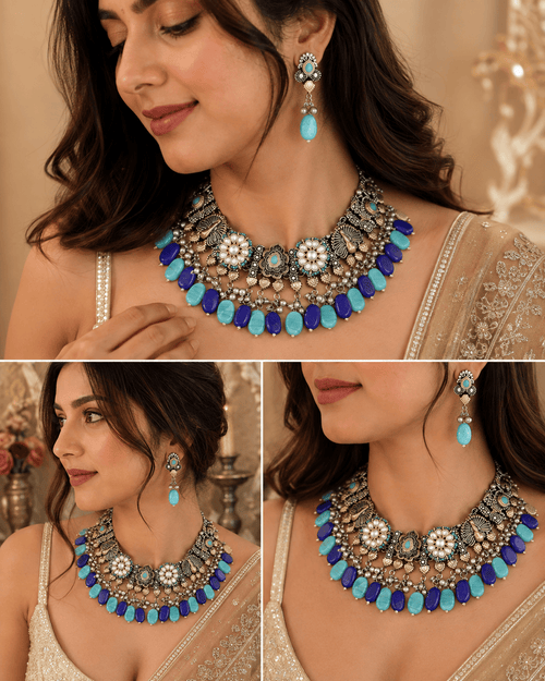 Aganya kreation jewelry Sets Kashish Set - Exquisite German Silver Kundan Jewelry