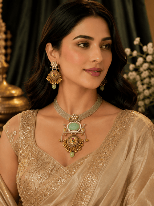 Aganya kreation jewelry Sets Kaveri Pachi kundan Necklace - Exquisite Ethnic & Western Jewelry Mint green