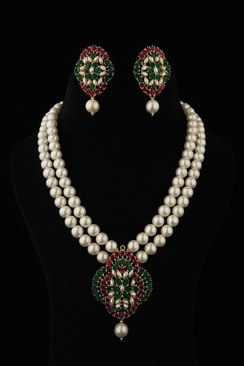 Aganya kreation jewelry Sets Kavita Real Pearl Set - Elegant Brass Jewelry
