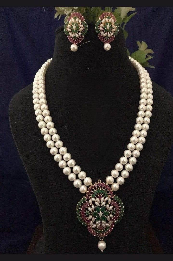 Aganya kreation jewelry Sets Kavita Real Pearl Set - Elegant Brass Jewelry