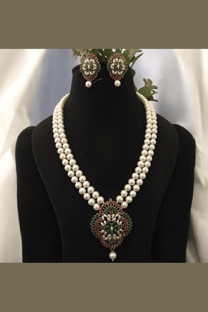 Aganya kreation jewelry Sets Kavita Real Pearl Set - Elegant Brass Jewelry