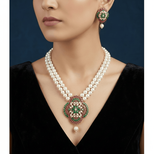 Aganya kreation jewelry Sets Kavita Real Pearl Set - Elegant Brass Jewelry