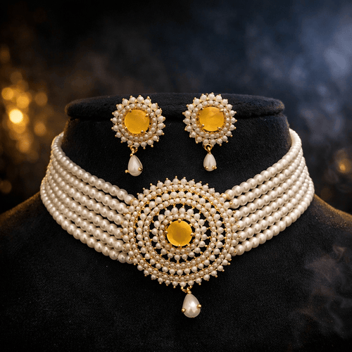 Aganya kreation jewelry Sets Kiyora Elegant Real Pearl Choker Set