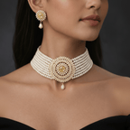 Aganya kreation jewelry Sets Kiyora Elegant Real Pearl Choker Set Yellow and white