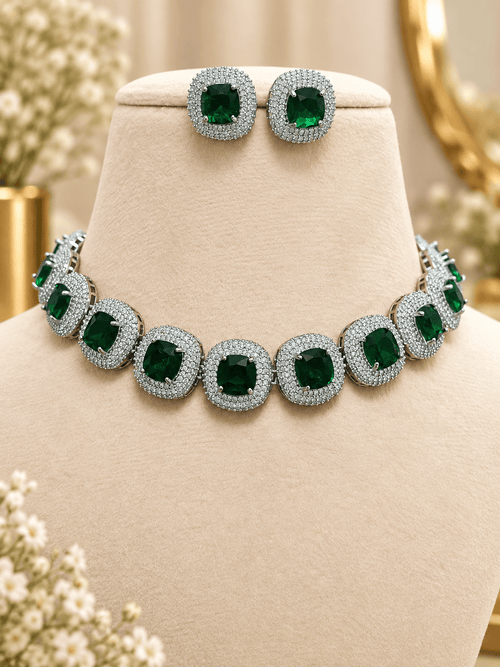 Aganya kreation jewelry Sets Lakshita Set - Exquisite American Diamond Jewelry Emerlad green