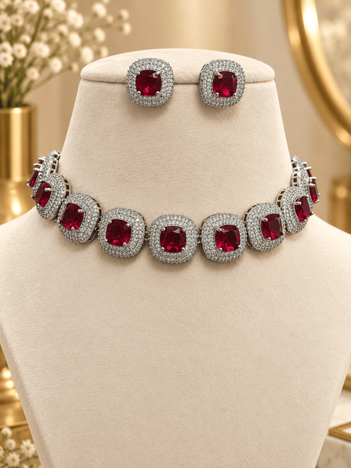 Aganya kreation jewelry Sets Lakshita Set - Exquisite American Diamond Jewelry Red sapphire