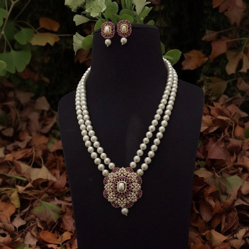 Aganya kreation jewelry Sets Laranya Real Pearl Set - Exquisite Ethnic Jewelry Red and white