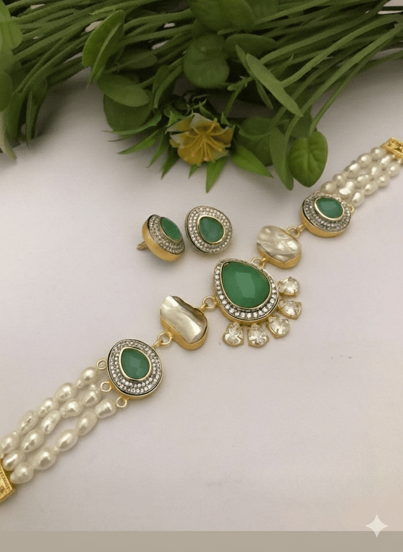 Aganya kreation jewelry Sets Leena Real Pearl Choker Set - Elegant Handcrafted Jewelry