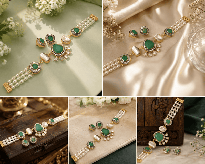 Aganya kreation jewelry Sets Leena Real Pearl Choker Set - Elegant Handcrafted Jewelry