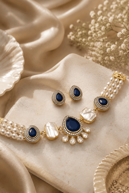 Aganya kreation jewelry Sets Leena Real Pearl Choker Set - Elegant Handcrafted Jewelry