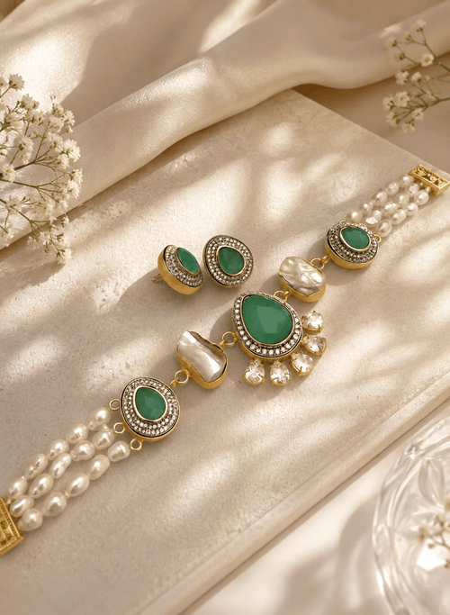 Aganya kreation jewelry Sets Leena Real Pearl Choker Set - Elegant Handcrafted Jewelry