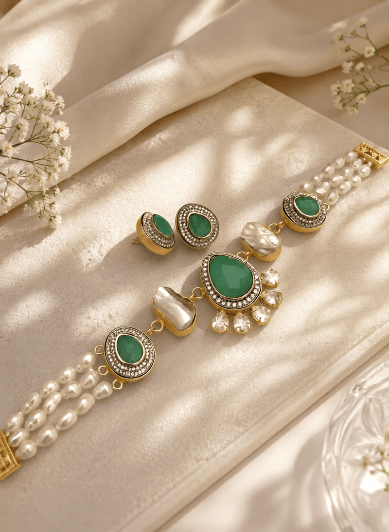 Aganya kreation jewelry Sets Leena Real Pearl Choker Set - Elegant Handcrafted Jewelry