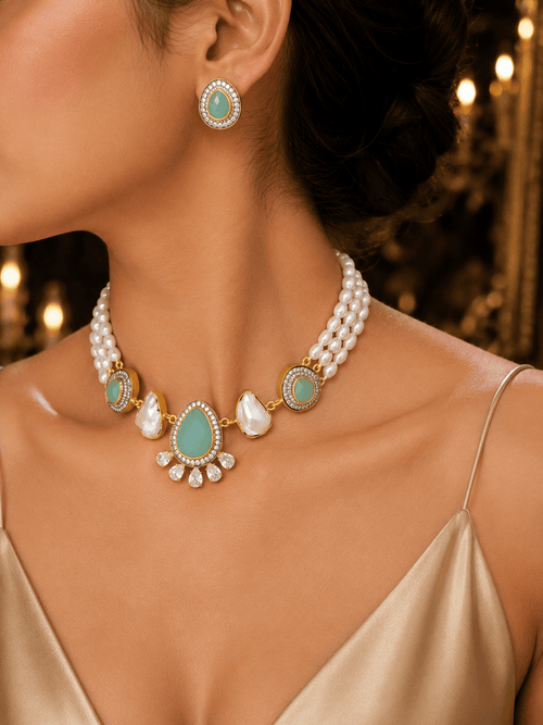 Aganya kreation jewelry Sets Leena Real Pearl Choker Set - Elegant Handcrafted Jewelry