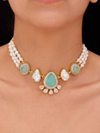 Aganya kreation jewelry Sets Leena Real Pearl Choker Set - Elegant Handcrafted Jewelry Green