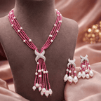 Aganya kreation jewelry Sets Luxury Multi-Strand Crystal Bead & Pearl Tassel Necklace Set