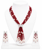 Aganya kreation jewelry Sets Luxury Multi-Strand Crystal Bead & Pearl Tassel Necklace Set — CZ Connector, 6 Colour Variants