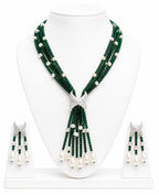 Aganya kreation jewelry Sets Luxury Multi-Strand Crystal Bead & Pearl Tassel Necklace Set — CZ Connector, 6 Colour Variants