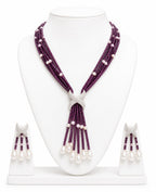 Aganya kreation jewelry Sets Luxury Multi-Strand Crystal Bead & Pearl Tassel Necklace Set — CZ Connector, 6 Colour Variants