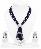 Aganya kreation jewelry Sets Luxury Multi-Strand Crystal Bead & Pearl Tassel Necklace Set — CZ Connector, 6 Colour Variants
