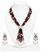Aganya kreation jewelry Sets Luxury Multi-Strand Crystal Bead & Pearl Tassel Necklace Set — CZ Connector, 6 Colour Variants