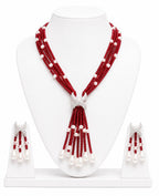 Aganya kreation jewelry Sets Luxury Multi-Strand Crystal Bead & Pearl Tassel Necklace Set — CZ Connector, 6 Colour Variants
