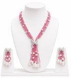 Aganya kreation jewelry Sets Luxury Multi-Strand Crystal Bead & Pearl Tassel Necklace Set — CZ Connector, 6 Colour Variants