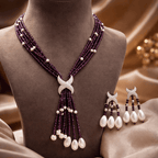 Aganya kreation jewelry Sets Luxury Multi-Strand Crystal Bead & Pearl Tassel Necklace Set Purple