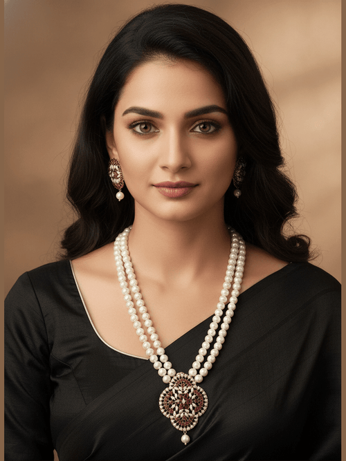 Aganya kreation jewelry Sets Mahika Real Pearl Set - Elegant Brass Jewelry