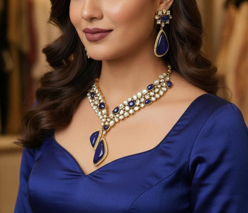 Aganya kreation jewelry Sets Mahtab polki kundan Royal Wedding Jewelry Set Dark blue