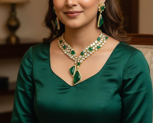 Aganya kreation jewelry Sets Mahtab polki kundan Royal Wedding Jewelry Set Dark green