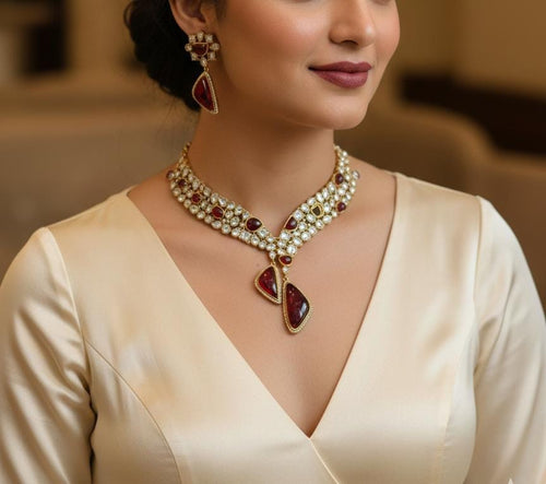 Aganya kreation jewelry Sets Mahtab polki kundan Royal Wedding Jewelry Set Dark maroon
