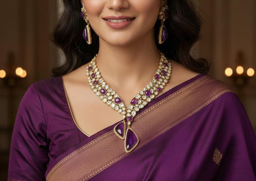 Aganya kreation jewelry Sets Mahtab polki kundan Royal Wedding Jewelry Set Dark purple