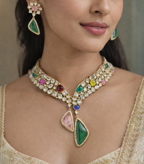 Aganya kreation jewelry Sets Mahtab polki kundan Royal Wedding Jewelry Set Multicolor