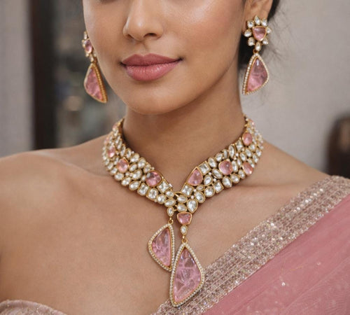 Aganya kreation jewelry Sets Mahtab polki kundan Royal Wedding Jewelry Set Pink