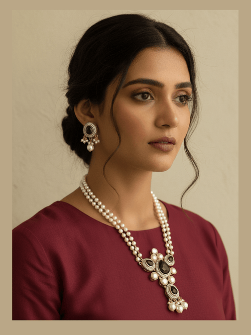 Aganya kreation jewelry Sets Malishka Real Pearl Set - Elegant Brass Jewelry