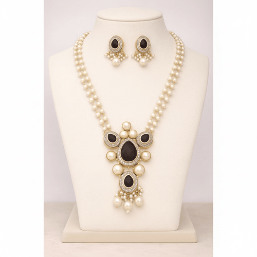 Aganya kreation jewelry Sets Malishka Real Pearl Set - Elegant Brass Jewelry