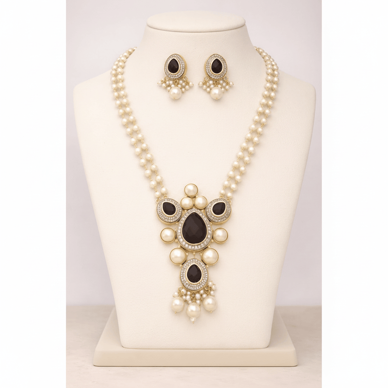 Aganya kreation jewelry Sets Malishka Real Pearl Set - Elegant Brass Jewelry