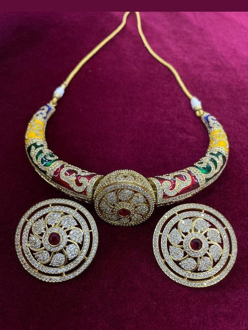 Aganya kreation jewelry Sets Mallika Heritage Gold Tone Hasli Choker with Stud Earrings Multi