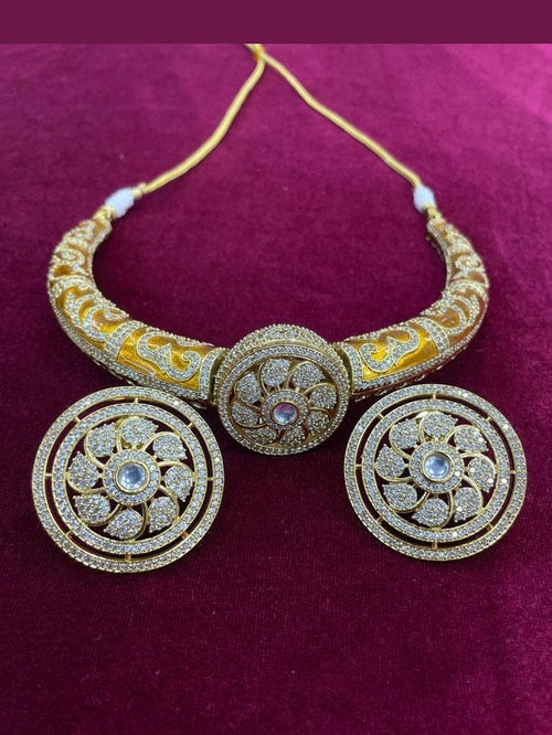 Aganya kreation jewelry Sets Mallika Heritage Gold Tone Hasli Choker with Stud Earrings Yellow golden