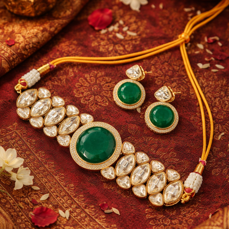 Aganya kreation jewelry Sets Meher Emerald Kundan Luxe Set