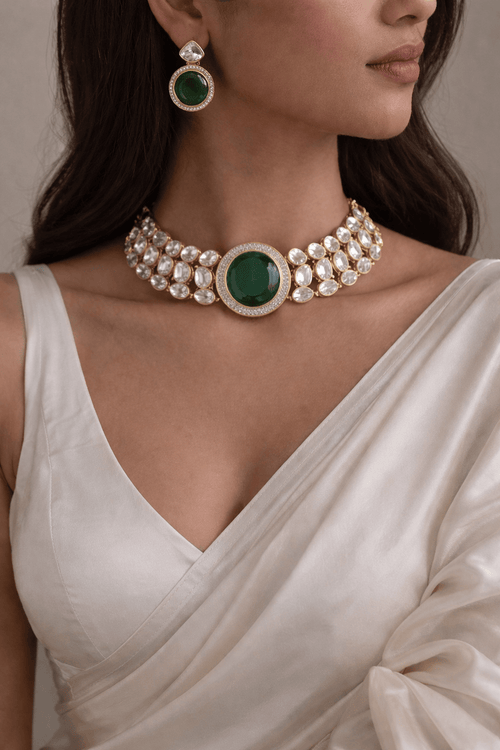 Aganya kreation jewelry Sets Meher Emerald Kundan Luxe Set