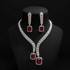 Aganya kreation jewelry Sets Milano Set: American Diamond Silver Plated Necklace & Earrings Pink