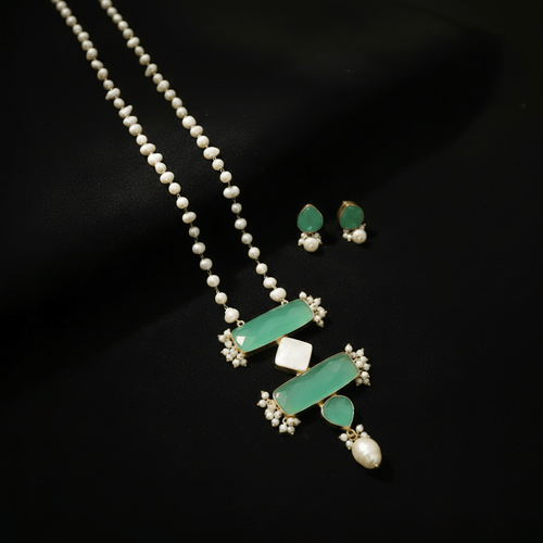 Aganya kreation jewelry Sets Nainika Real Pearl Set - Elegant Brass Jewelry