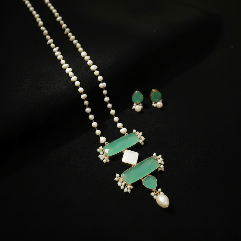 Aganya kreation jewelry Sets Nainika Real Pearl Set - Elegant Brass Jewelry