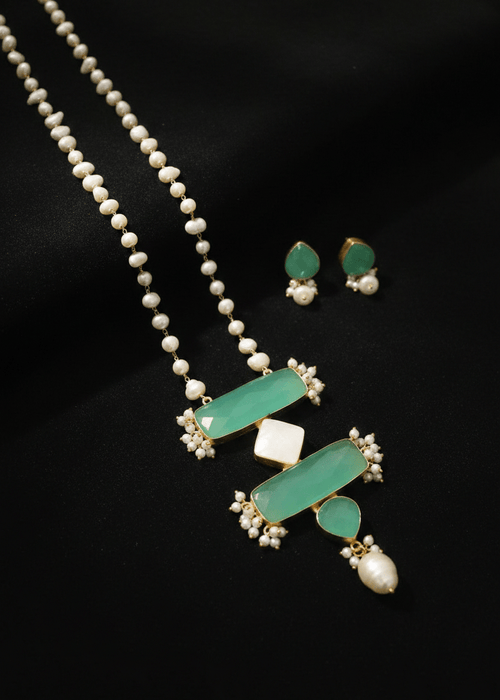 Aganya kreation jewelry Sets Nainika Real Pearl Set - Elegant Brass Jewelry